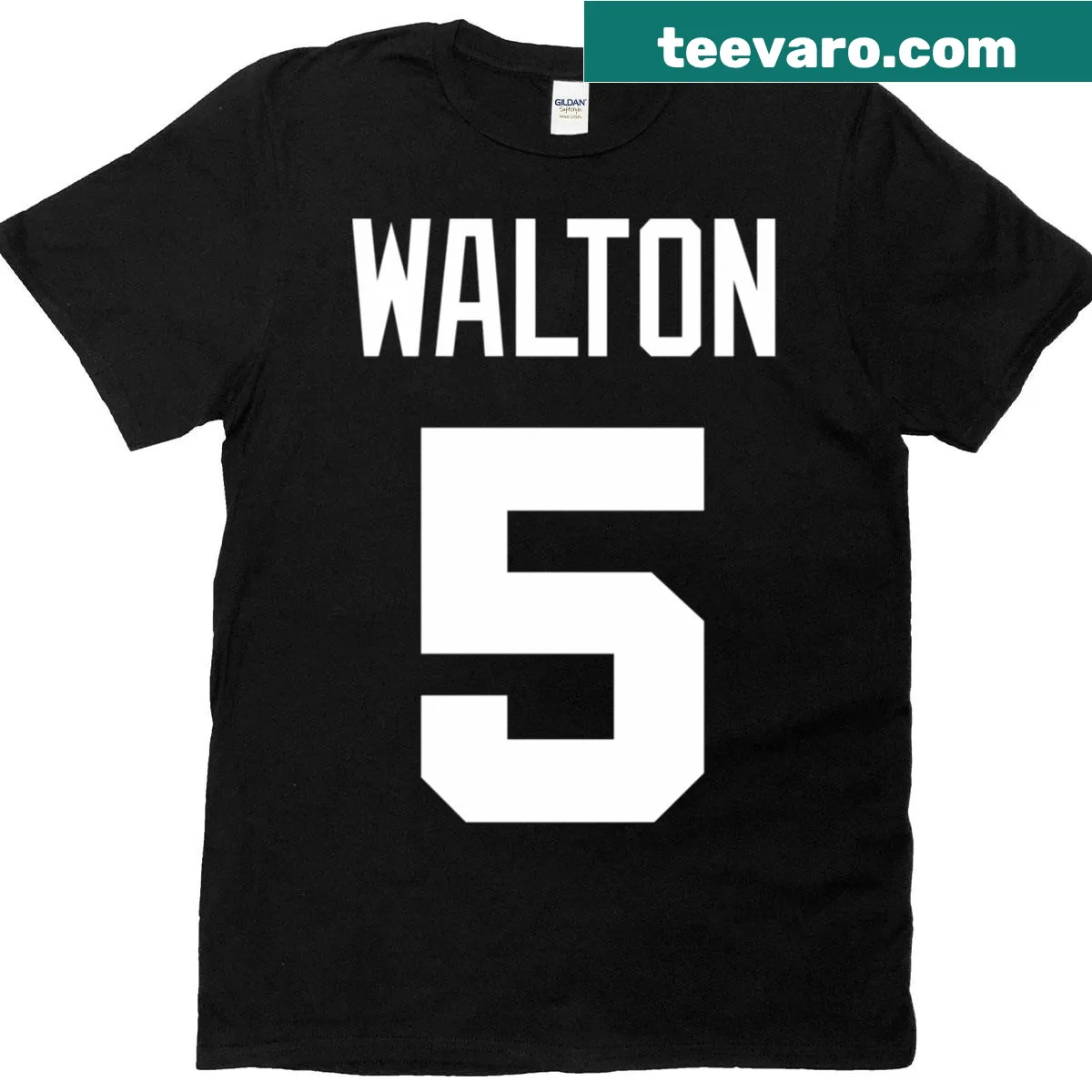 T-shirt featuring a graphic tribute to Bill Walton's Celtics number 5 — on a men's t-shirt