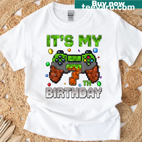 Pixel video game design for a 7-year-old birthday boy