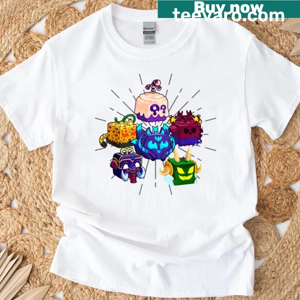 Blox Fruits pirate sword logo graphic on T-shirt