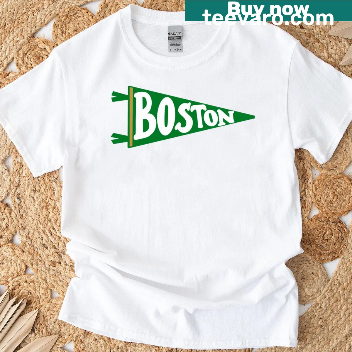 Boston Celtics vintage T-shirt with pennant flag design — on a men's t-shirt
