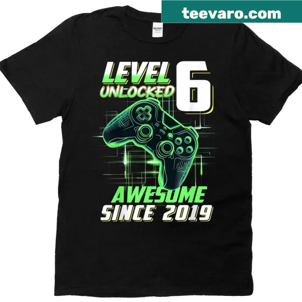 Level 6 gamer birthday T-shirt for kids with playful graphics