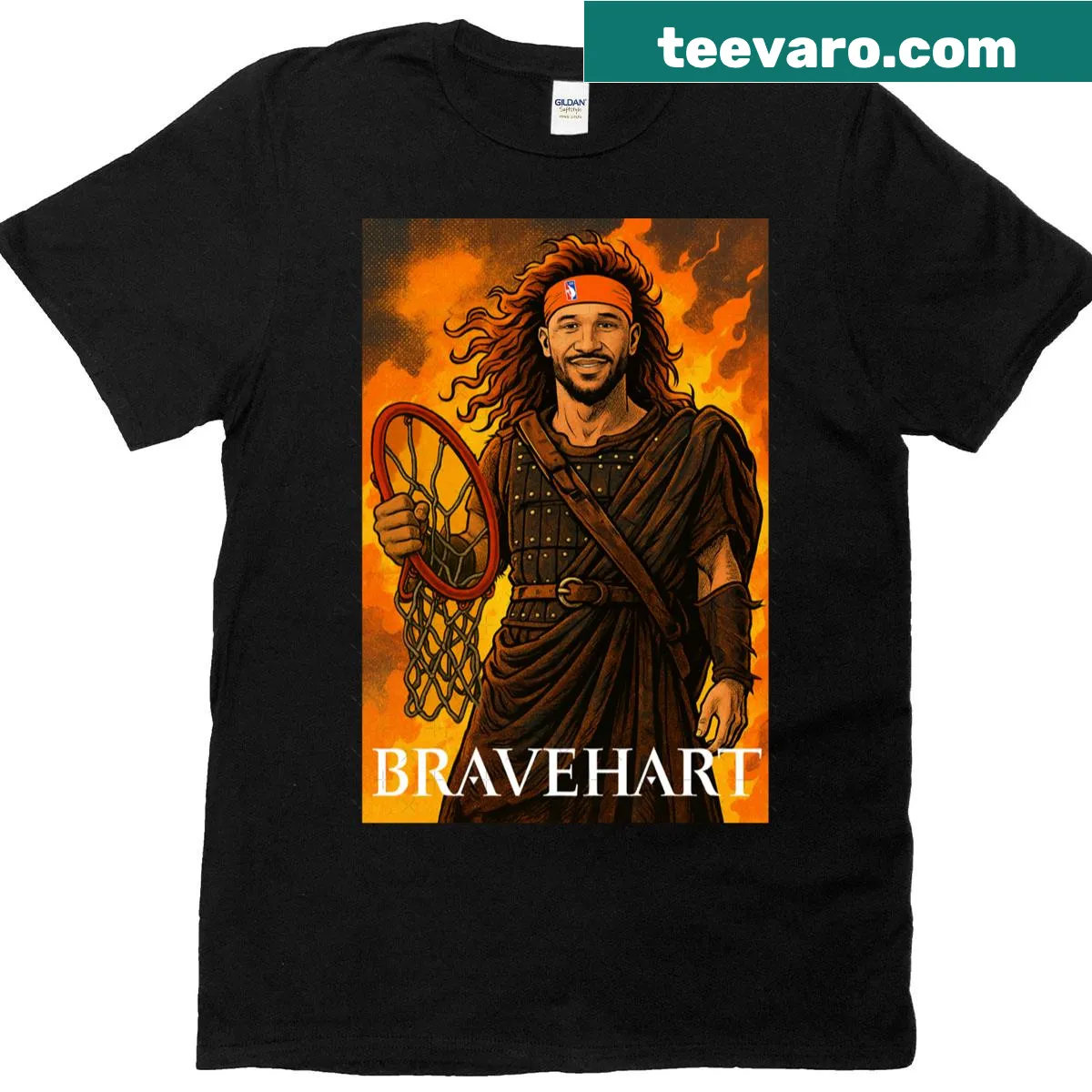 Oversized t-shirt featuring 'Brave Hart' and Knicks graphics — on a men's t-shirt