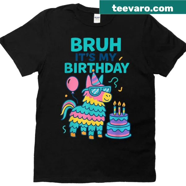Funny birthday T-shirt with llama graphic and piñata theme