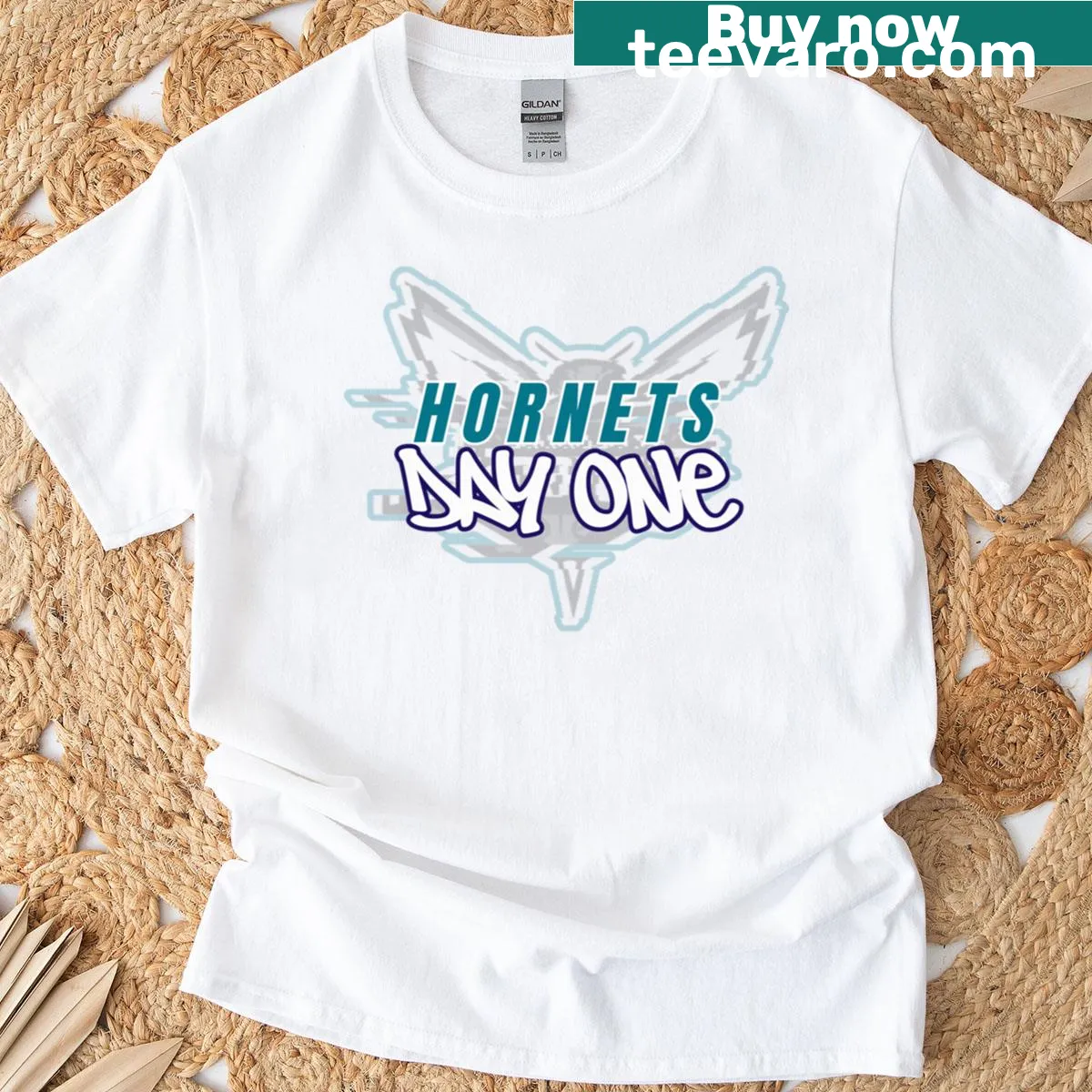 Charlotte Hornets glitch logo design on a fan t-shirt — on a men's t-shirt