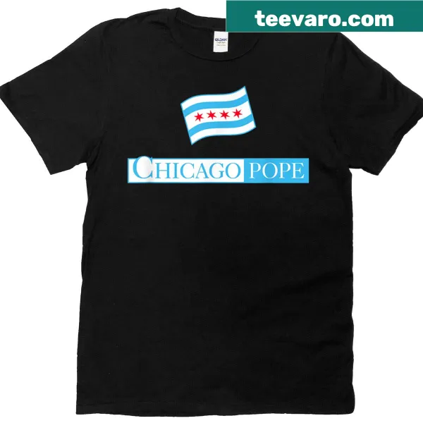 Illustration of Pope Leo XIV with Chicago flag on t-shirt