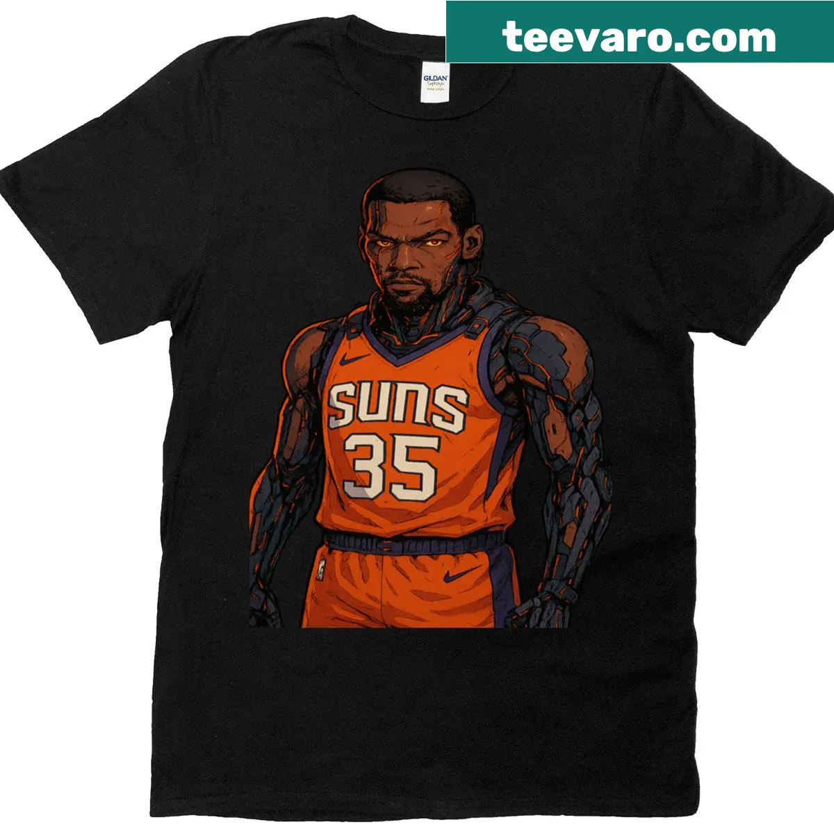 Anime style oversized T-shirt featuring a cyberpunk Phoenix Suns design — on a men's t-shirt