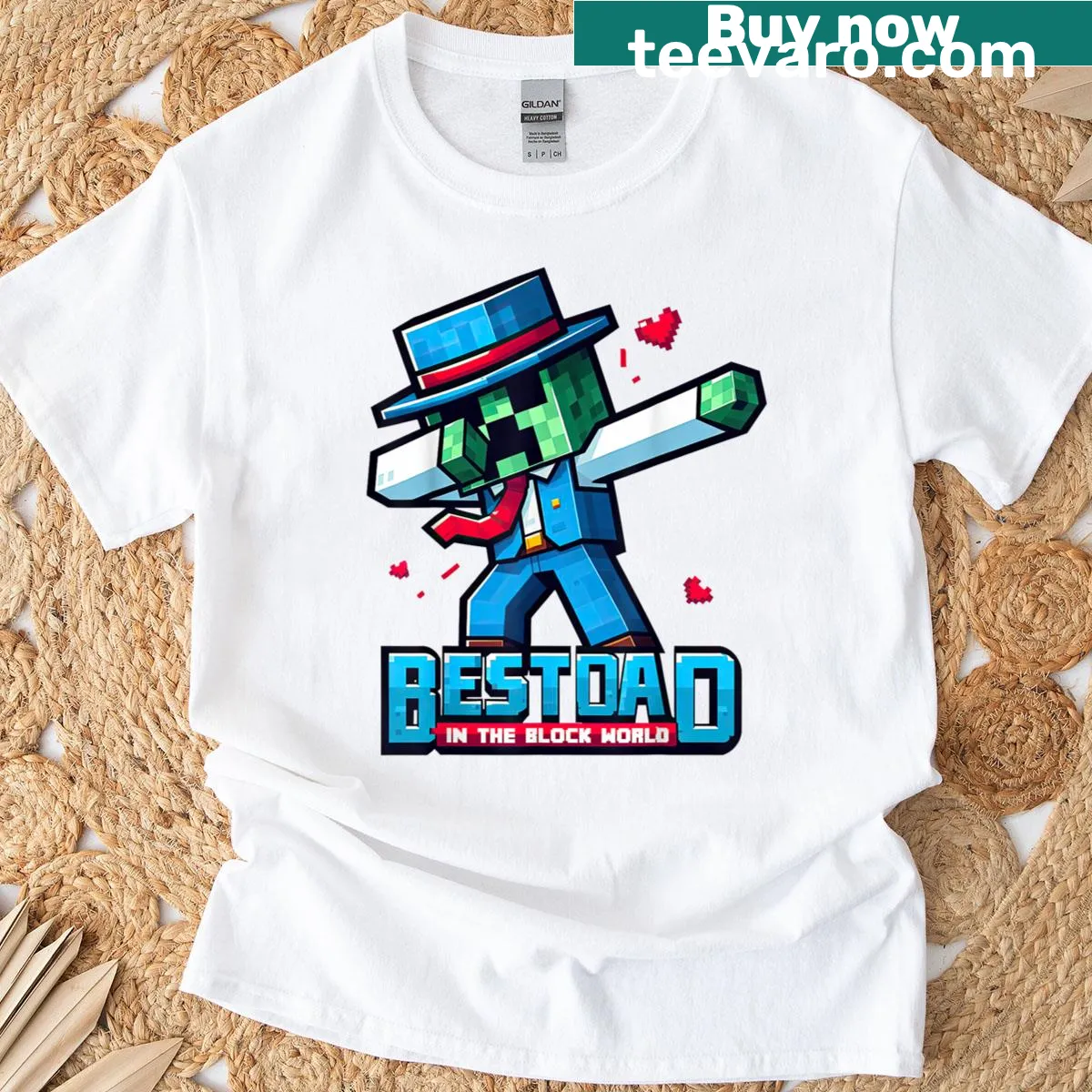 Pixelated Dadcraft Gamer t-shirt with Best Dad design — on a men's t-shirt
