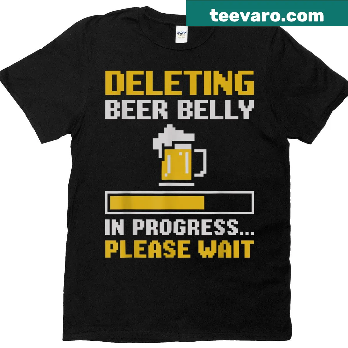 Funny loading graphic for deleting beer belly on t-shirt — on a men's t-shirt