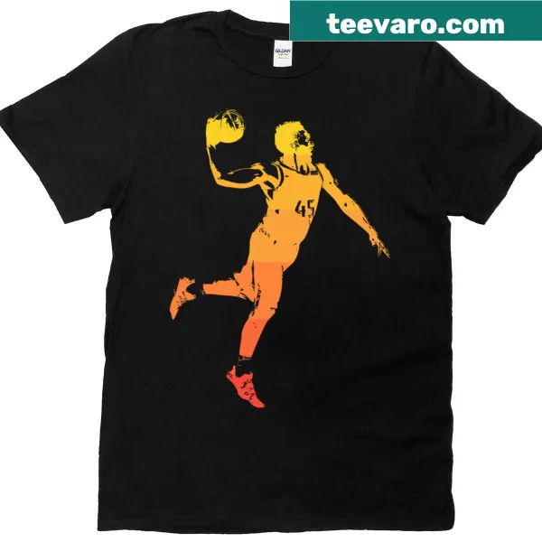 Gradient outline of Donovan Mitchell's silhouette on a t-shirt