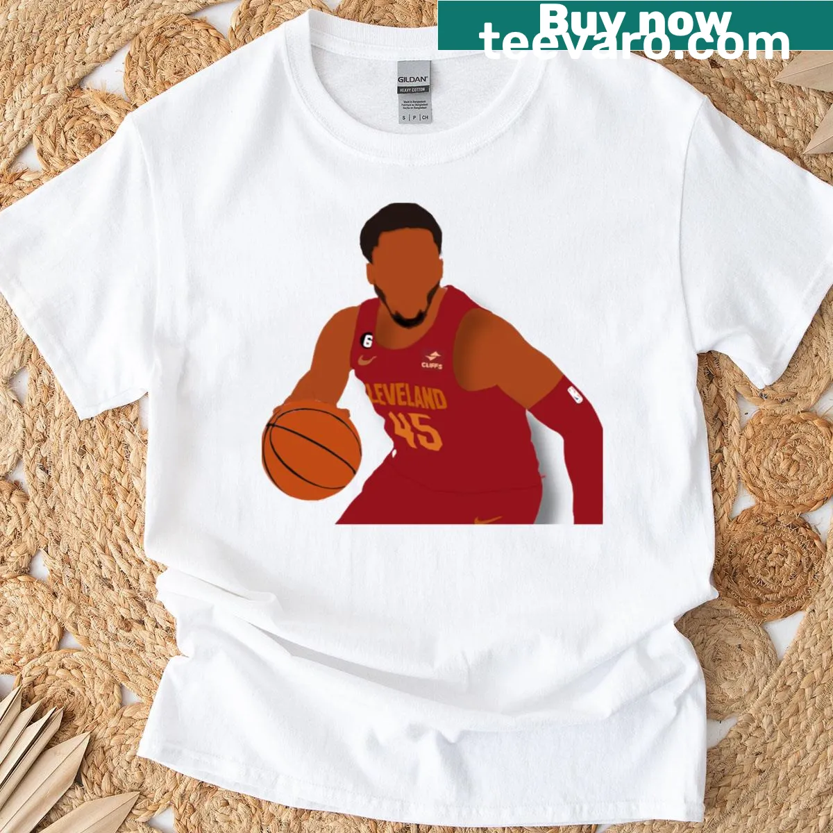 Minimalist silhouette t-shirt of Donovan Mitchell in action. — on a men's t-shirt