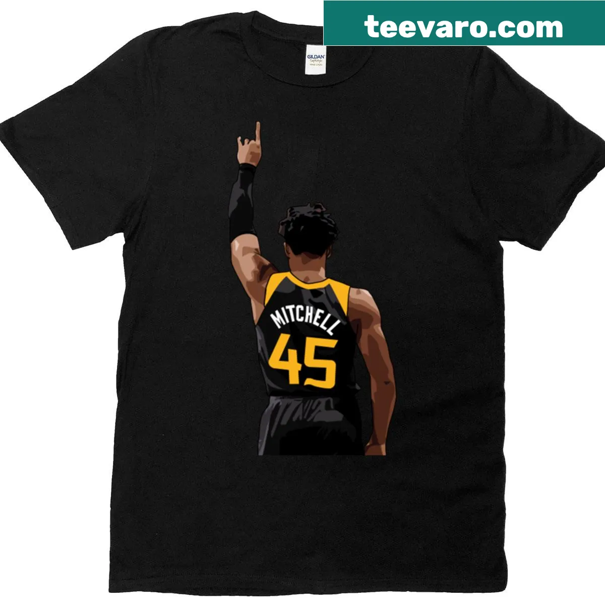 Oversized black T-shirt featuring a vector graphic of Donovan Mitchell — on a men's t-shirt
