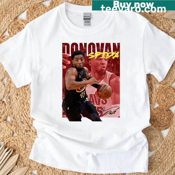 Illustrative t-shirt featuring Donovan Mitchell as Spida in action.