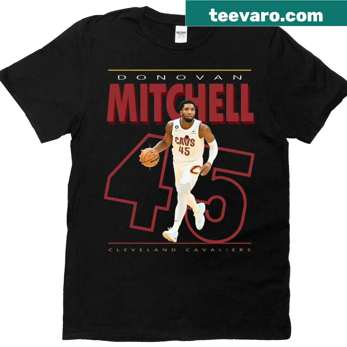 T-shirt featuring Donovan Mitchell's number 1 and name — on a men's t-shirt