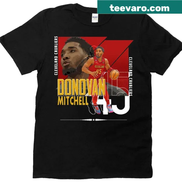 Vintage-style Donovan Mitchell Cavaliers T-shirt with paper trail graphic.