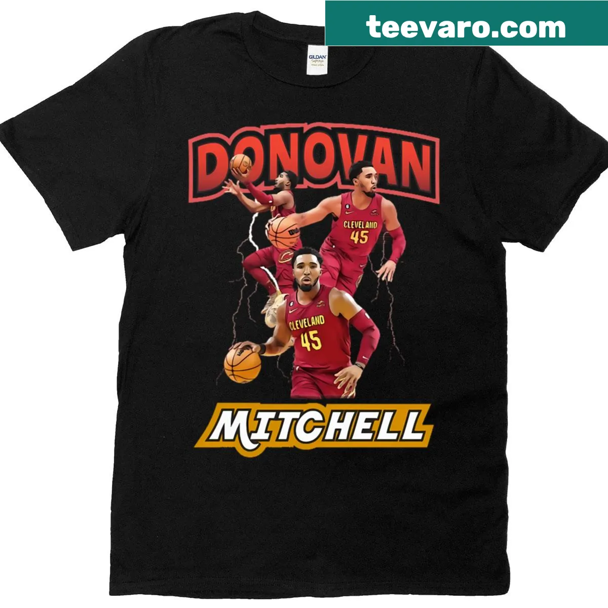 Dynamic graphic of Donovan Mitchell on a basketball t-shirt — on a men's t-shirt