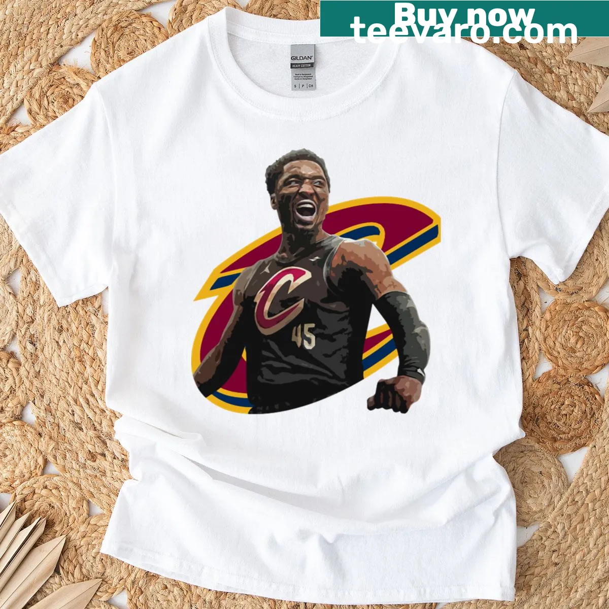 Illustrative t-shirt celebrating Donovan Mitchell's time in Cleveland. — on a men's t-shirt