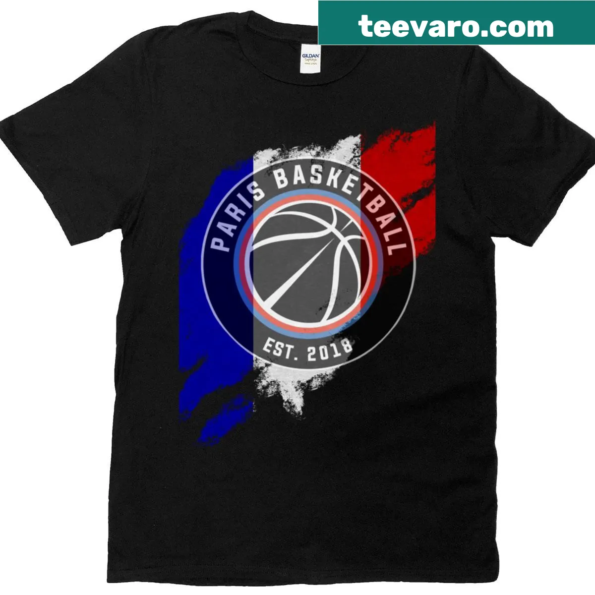 France flag and basketball club Paris t-shirt — on a men's t-shirt