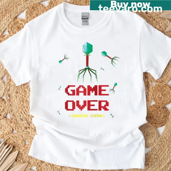 Vintage arcade tee with Game Over and bacteriophage graphic