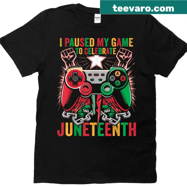 Humorous gaming T-shirt with Juneteenth celebration text.