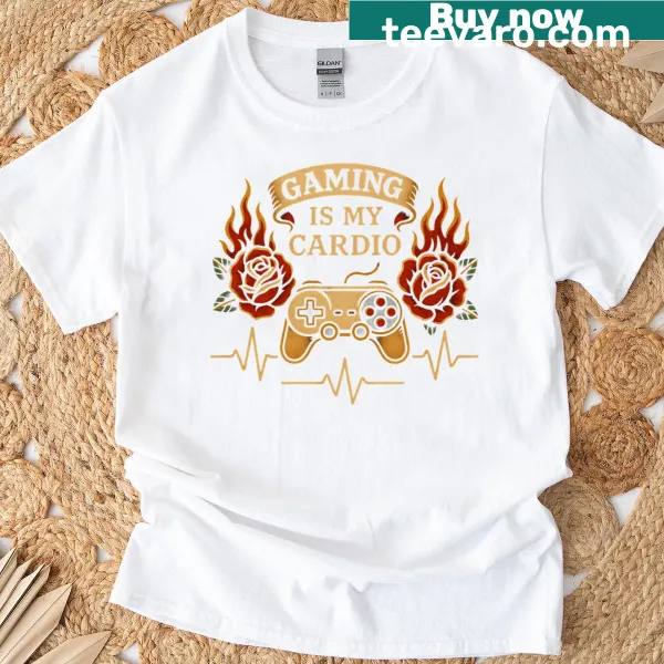 Funny gamer t-shirt with a gaming controller and humorous text