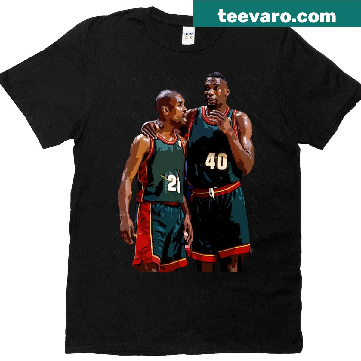 Oversized t-shirt featuring Gary Payton and Shawn Kemp names in bold typography — on a men's t-shirt