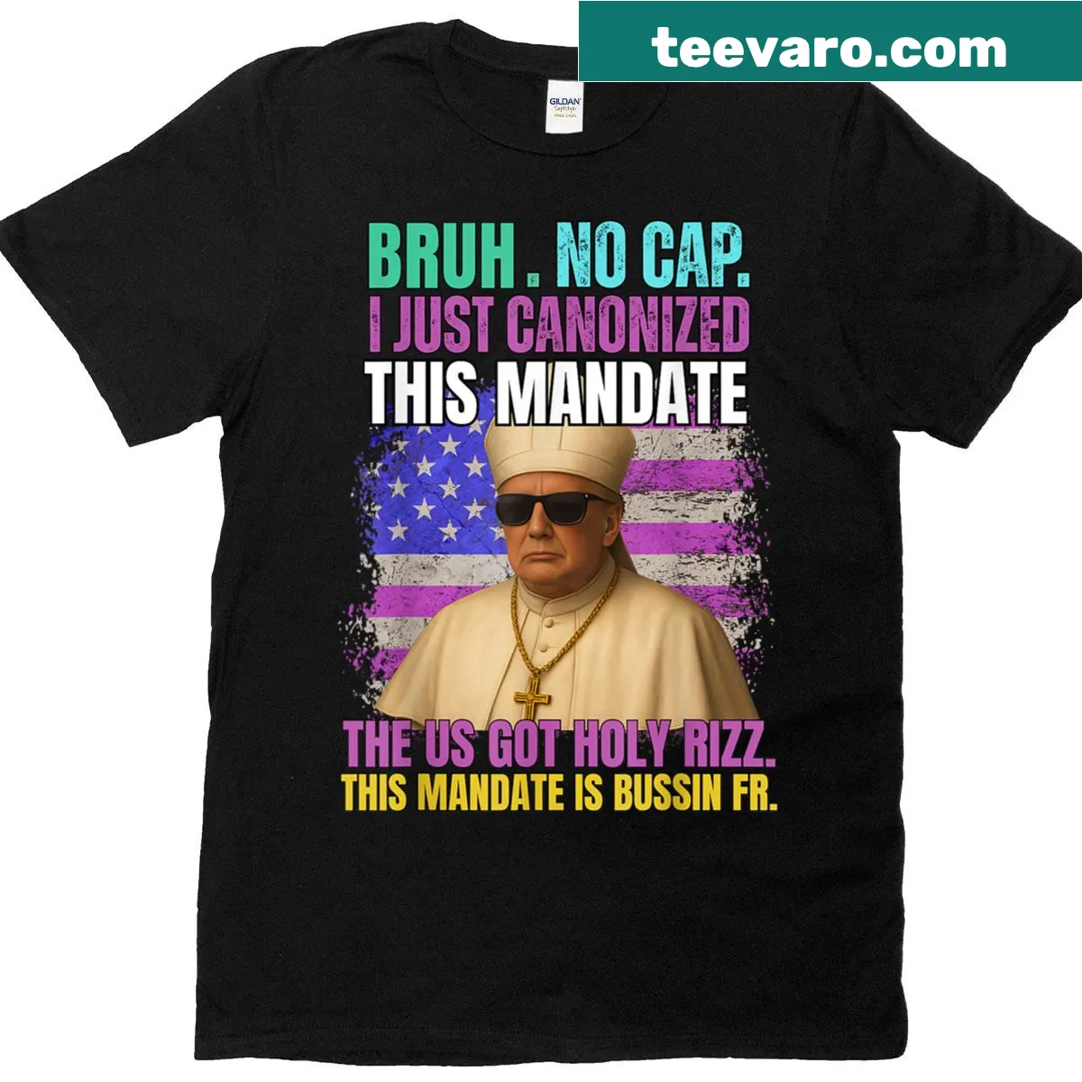Funny graphic of Trump depicted as Pope on a t-shirt — on a men's t-shirt