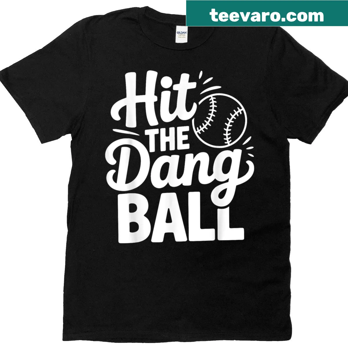 T-shirt with 'Hit The Dang Ball' and baseball player illustration — on a men's t-shirt