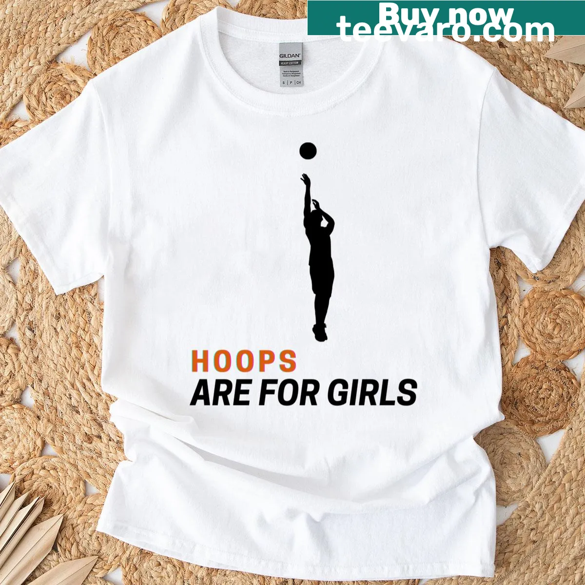 Sporty shirt with the phrase 'Hoops Are For Girls' in bold font — on a men's t-shirt