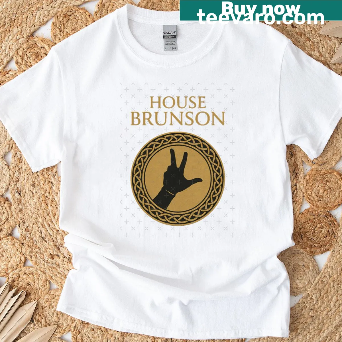 House Brunson Knicks T-shirt featuring team logo and player name. — on a men's t-shirt