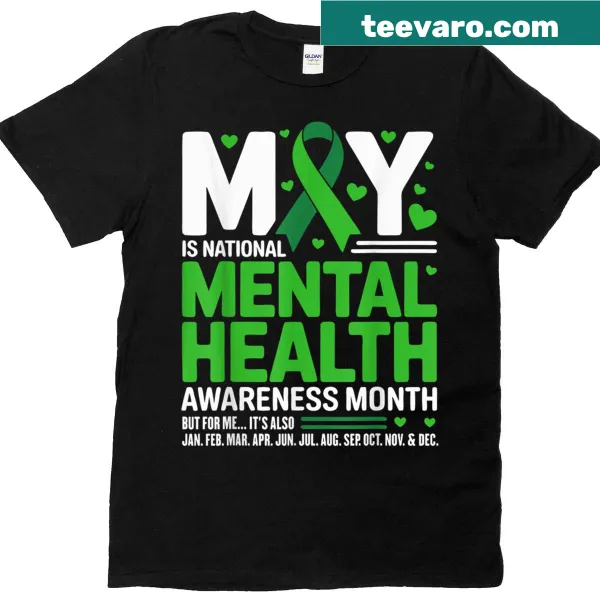 Green ribbon graphic for mental health awareness on t-shirt