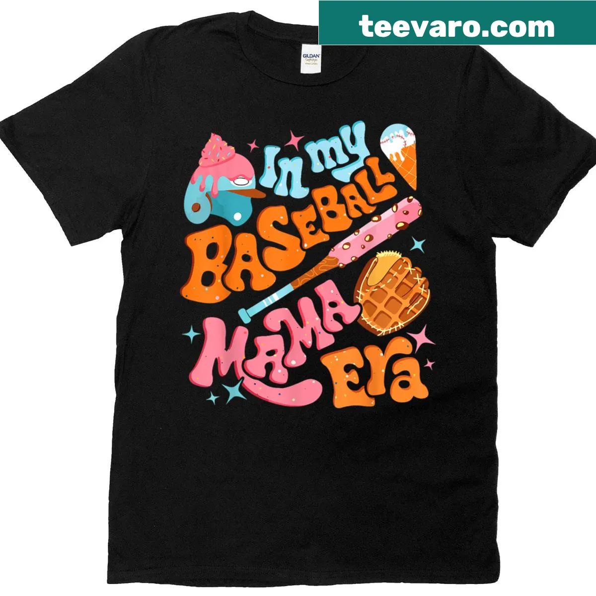 Cute baseball-themed shirt with ice cream dripping and 'Baseball Mama Era' text. — on a men's t-shirt