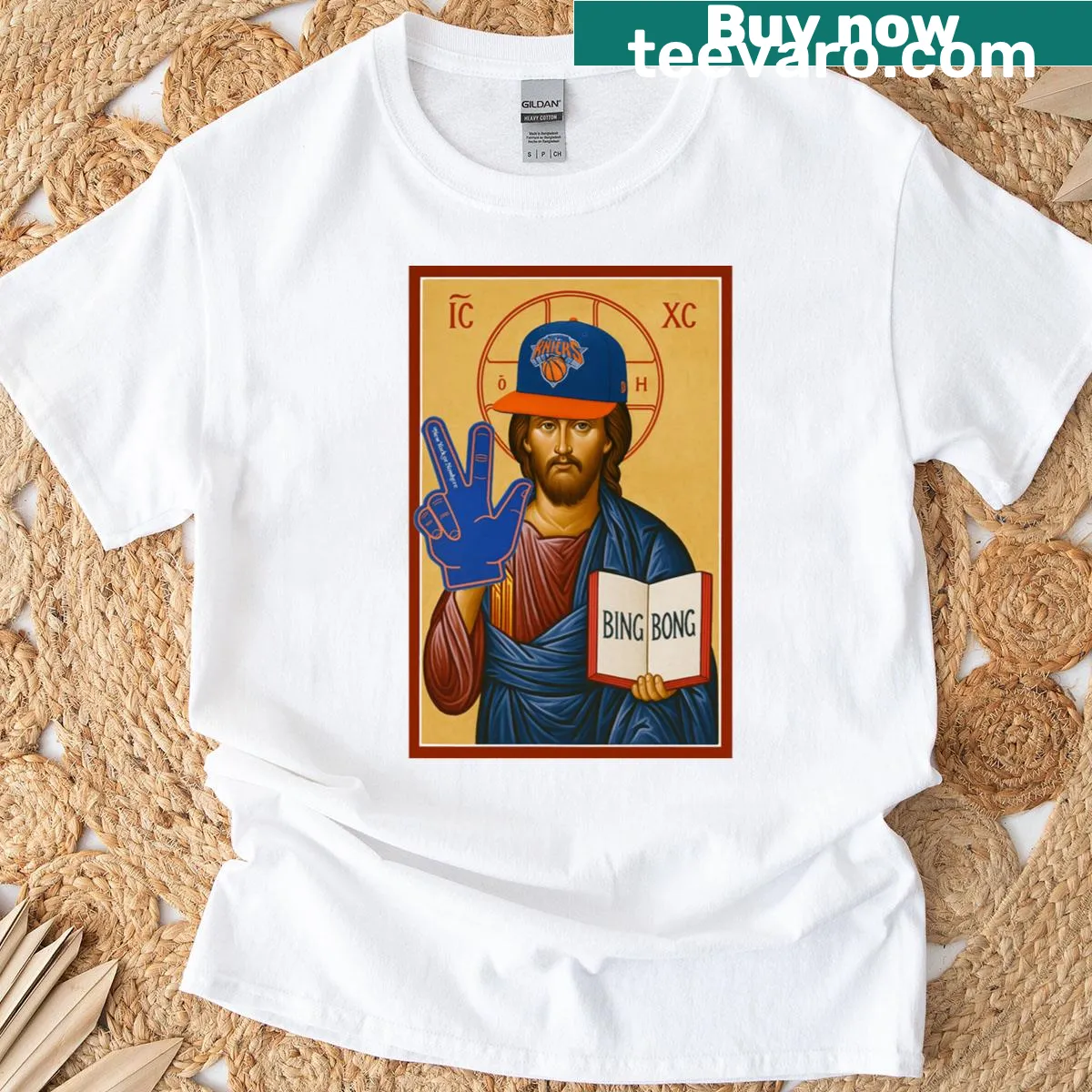 JC Knicks Fan T-shirt with bold lettering — on a men's t-shirt