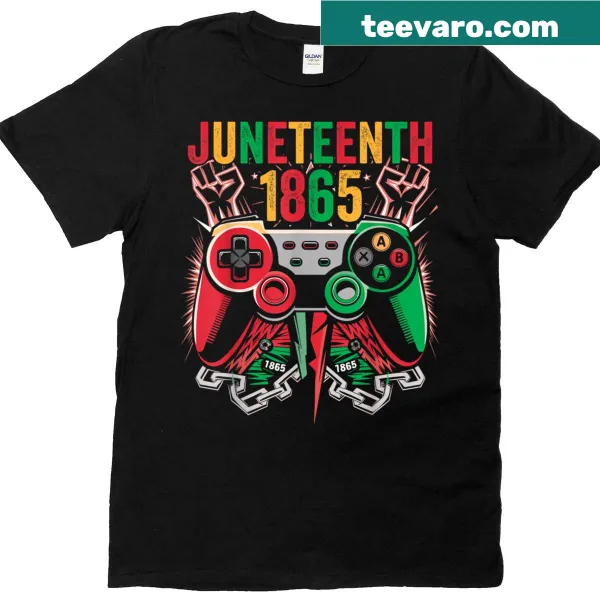Kids' T-shirt celebrating Juneteenth with a video game theme.