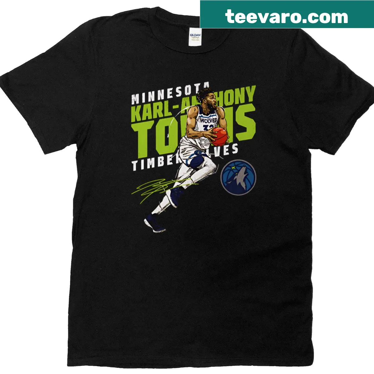 T-shirt featuring Karl-anthony Towns with a bold action graphic for the Timberwolves — on a men's t-shirt