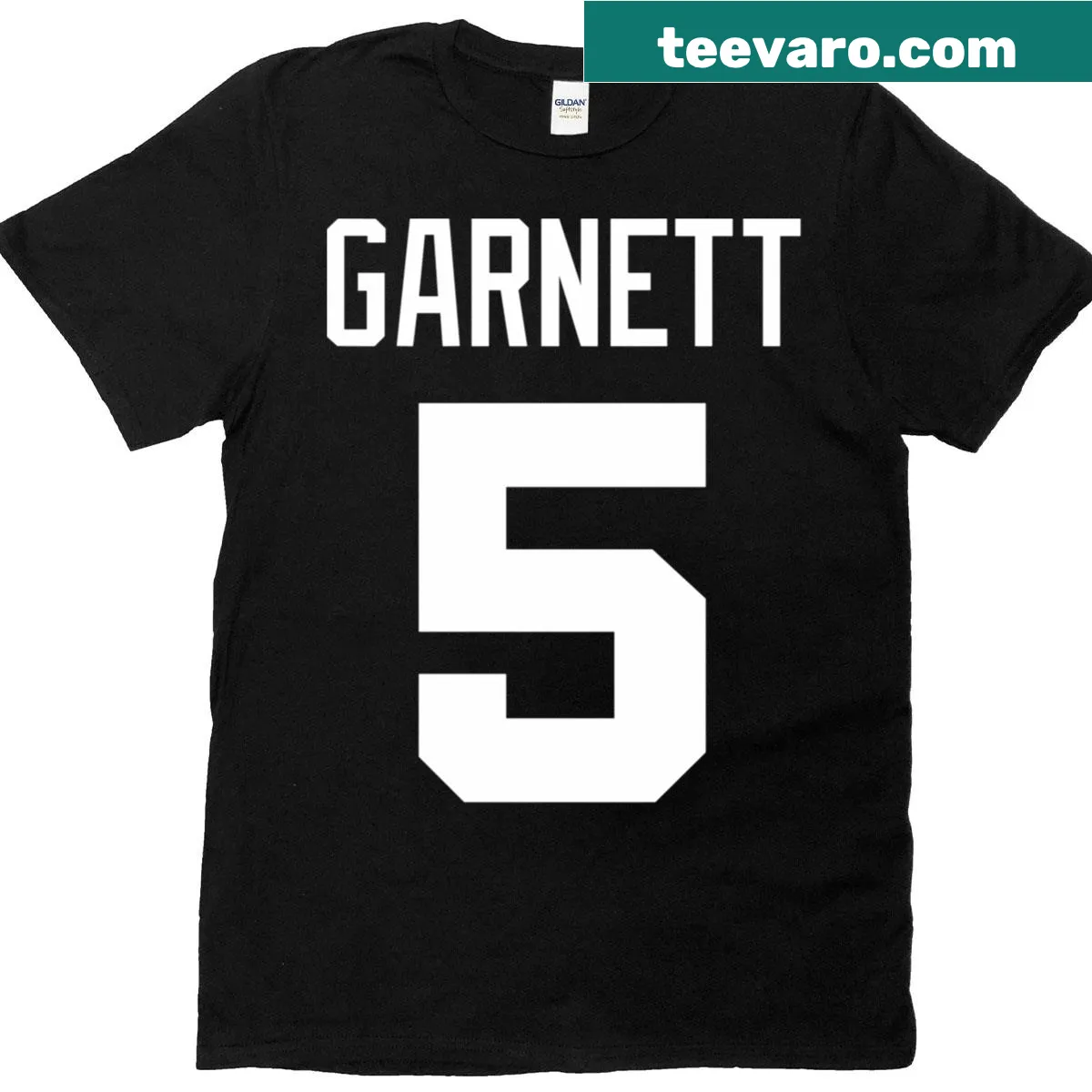 Boston Celtics T-shirt featuring Kevin Garnett's name and number 5 — on a men's t-shirt