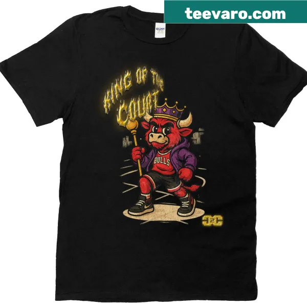 Graphic celebrating basketball royalty on an oversized T-shirt