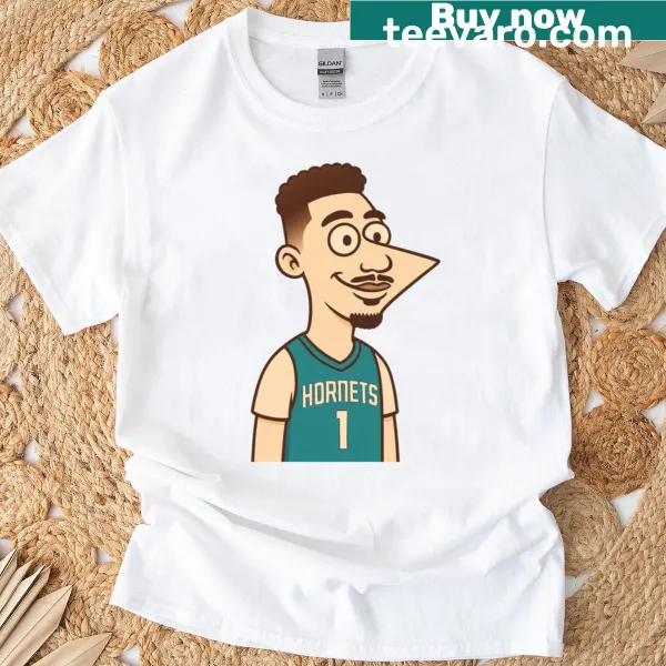 Playful Lamelo Ball with Phineas And Ferb graphic t-shirt.