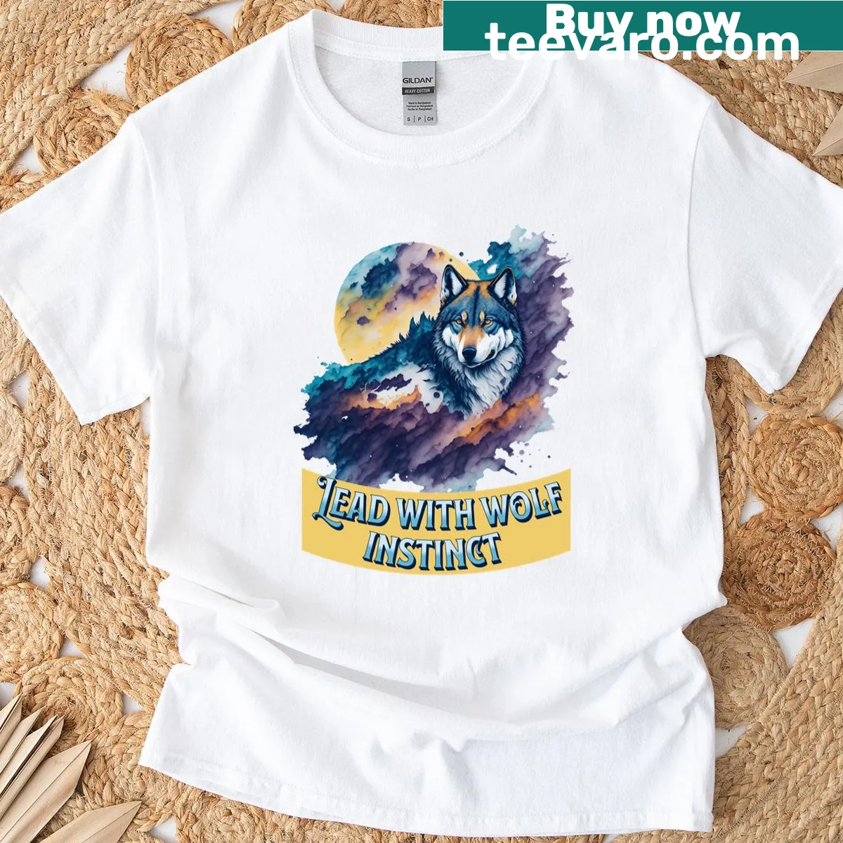 Illustration of a wolf representing instinct on a t-shirt — on a men's t-shirt