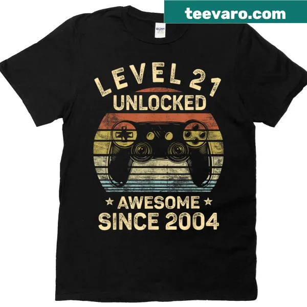 Graphic t-shirt celebrating 21st birthday with gaming theme
