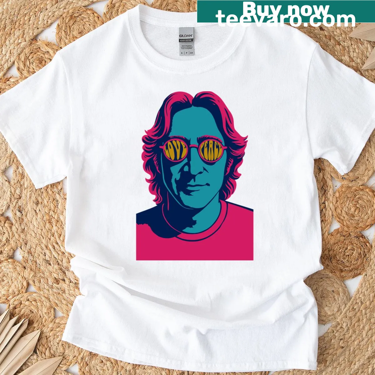 Typographic Lovepeace T-shirt with inviting script design — on a men's t-shirt
