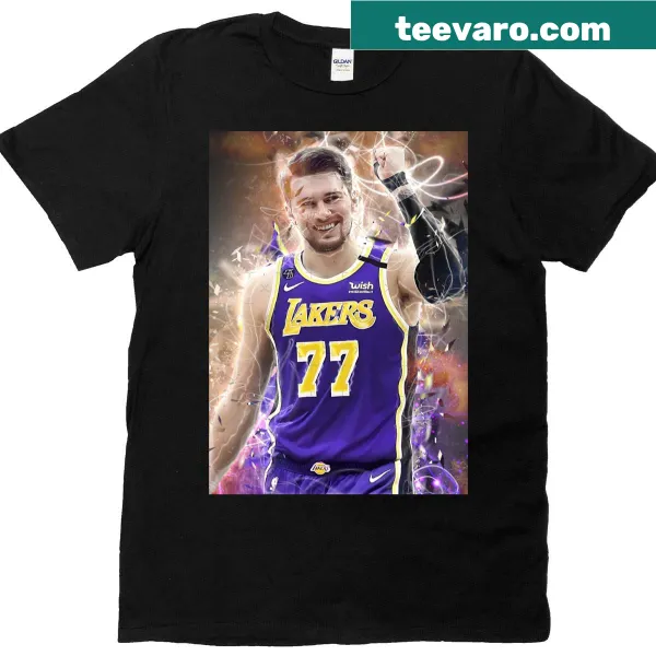 Graphic T-shirt featuring Luka Doncic's number 77