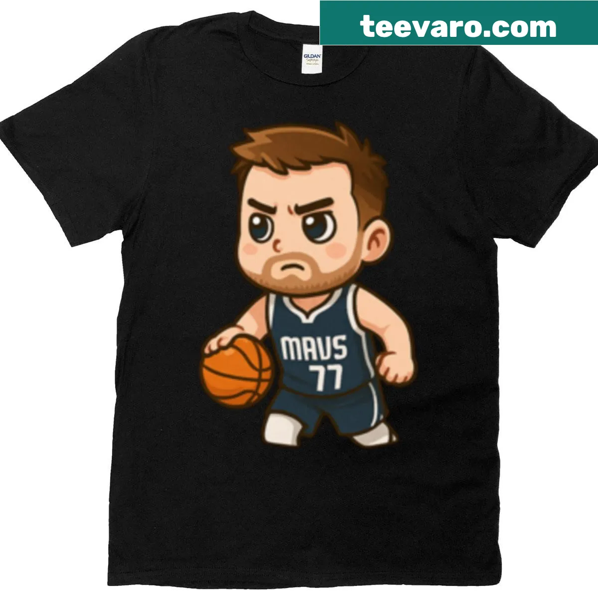 Oversized t-shirt featuring chibi-style graphic of Luka Dončić — on a men's t-shirt