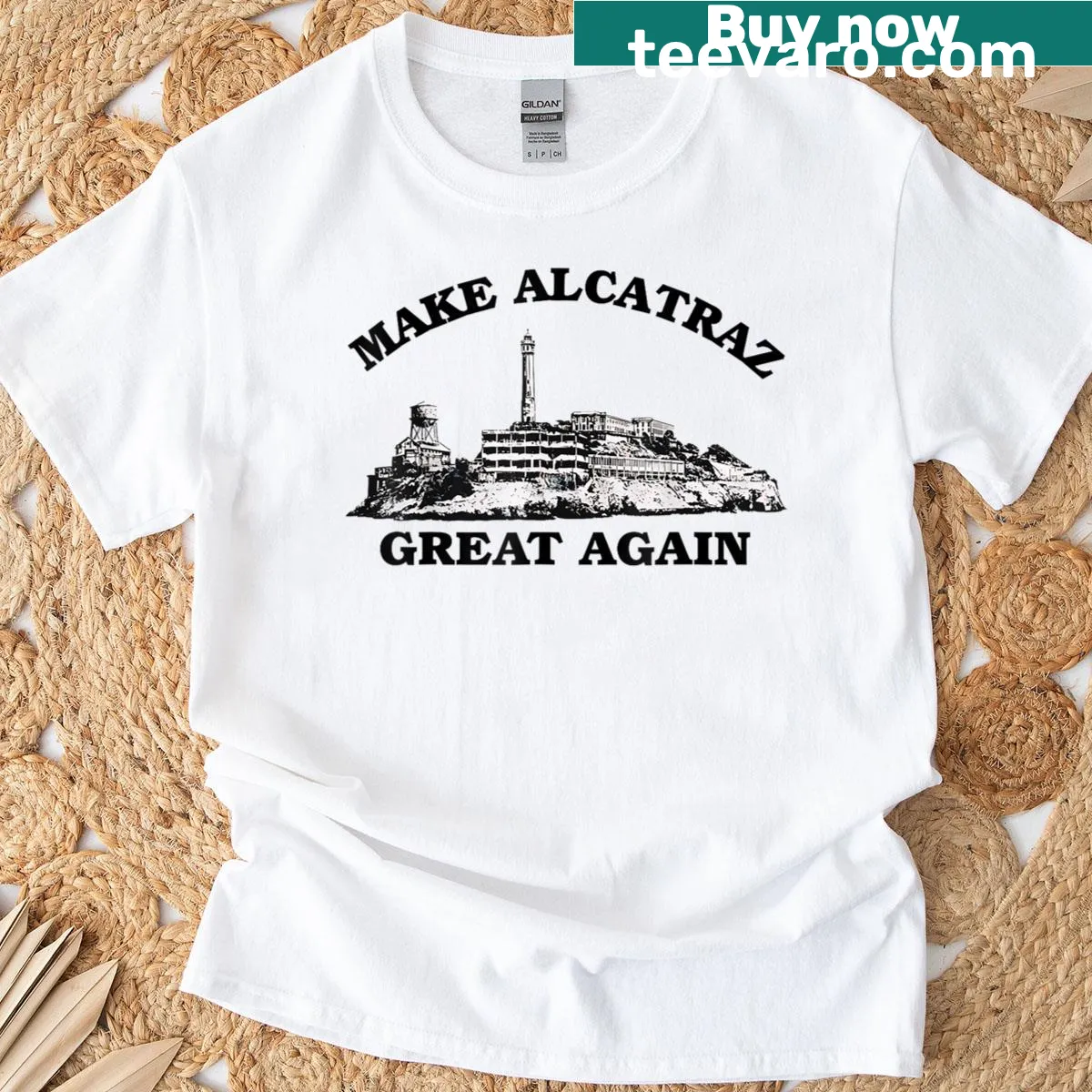 Make Alcatraz Great Again Trump 2025 T-shirt with slogan graphic. — on a men's t-shirt