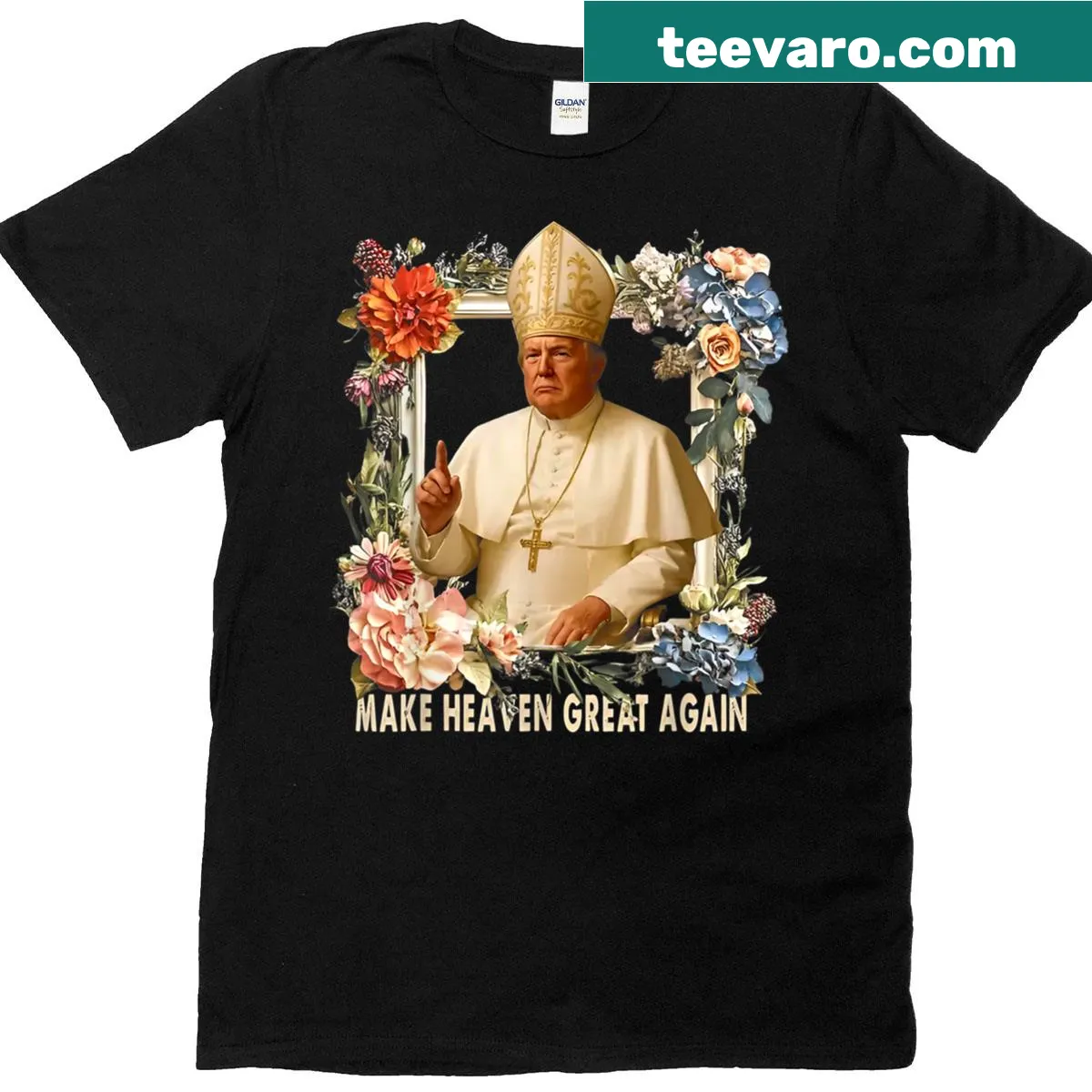 Satirical T-shirt referencing Make Heaven Great Again slogan. — on a men's t-shirt