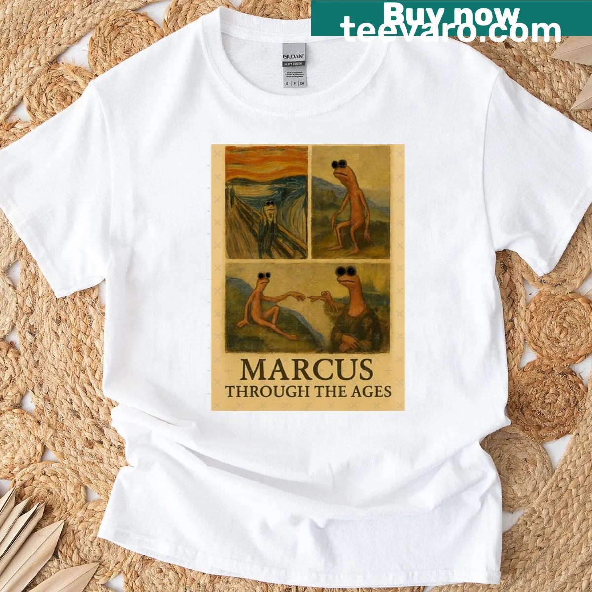 Illustration of Marcus Worm in various art styles on t-shirt — on a men's t-shirt