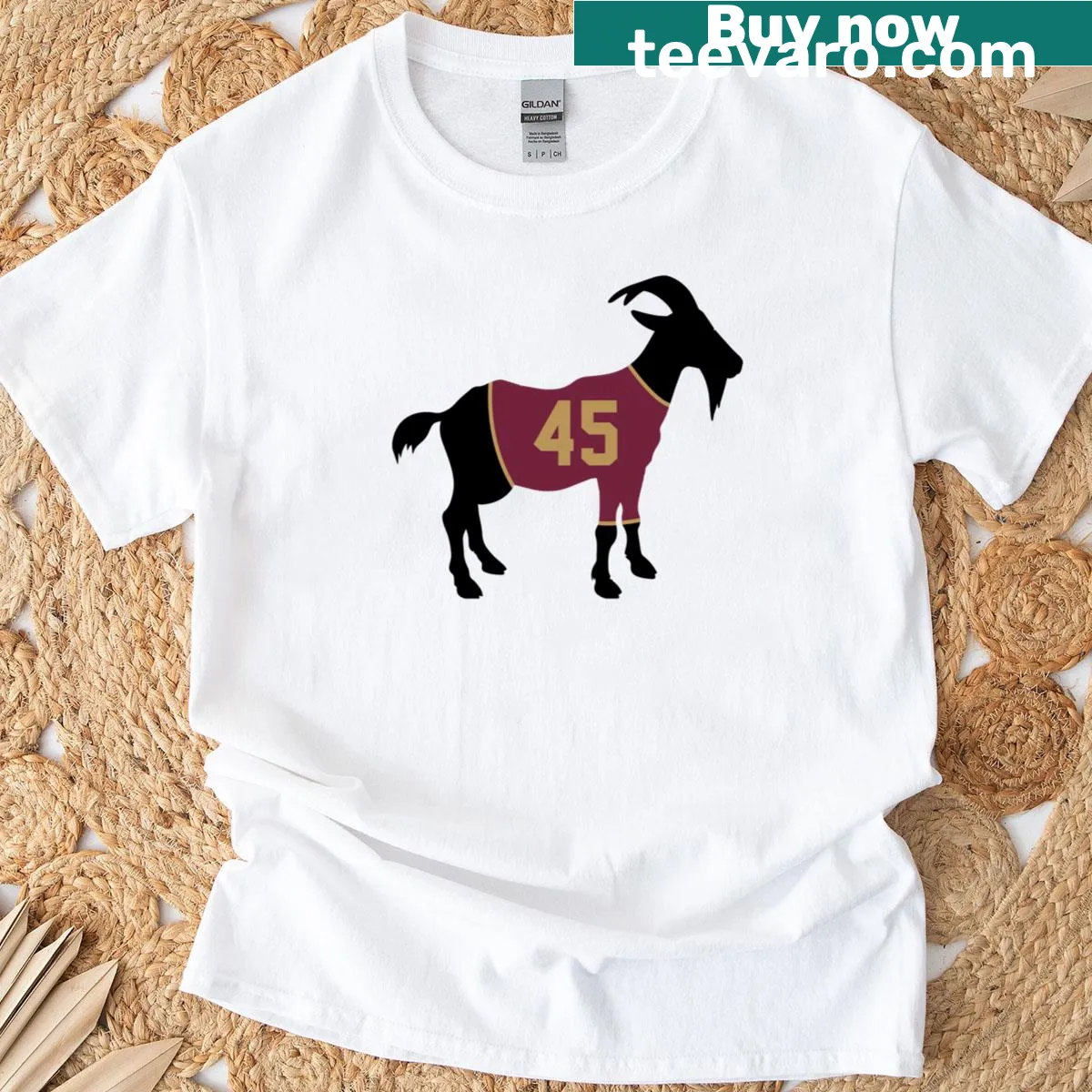 Mitchell Goat t-shirt featuring bold typography — on a men's t-shirt