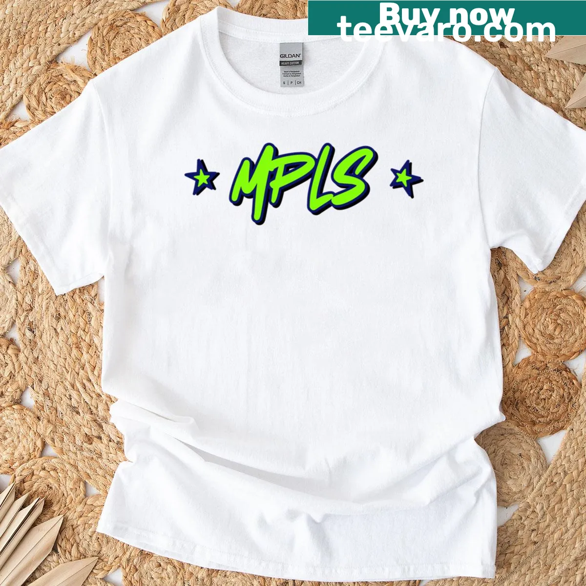 Text-based design of 'Mpls Timberwolves' on a t-shirt — on a men's t-shirt