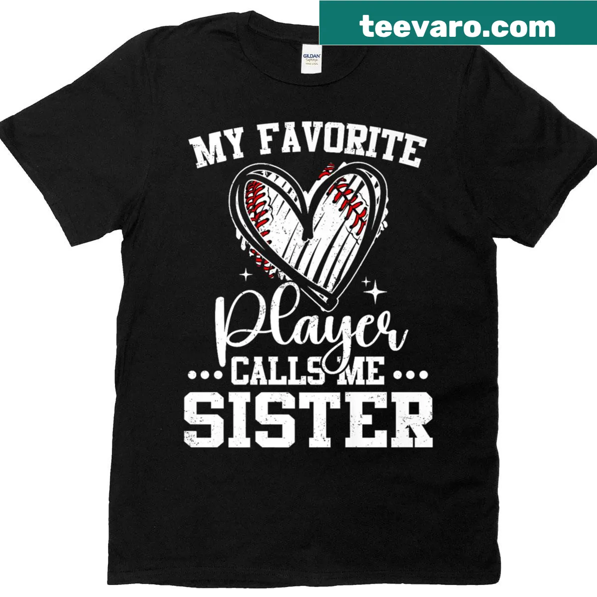 Sister love t-shirt with heart and baseball theme — on a men's t-shirt