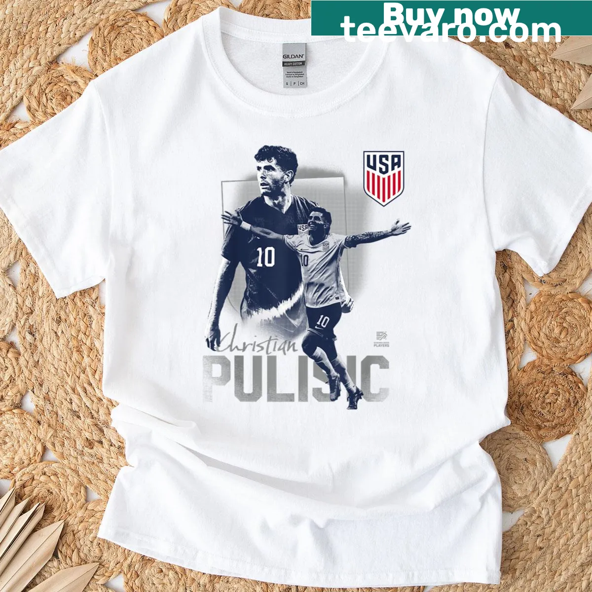 Officially licensed T-shirt supporting Christian Pulisic and the USMNT — on a men's t-shirt