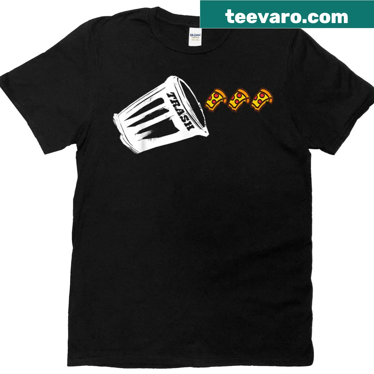 Funny opossum eating pizza illustration on a T-shirt — on a men's t-shirt